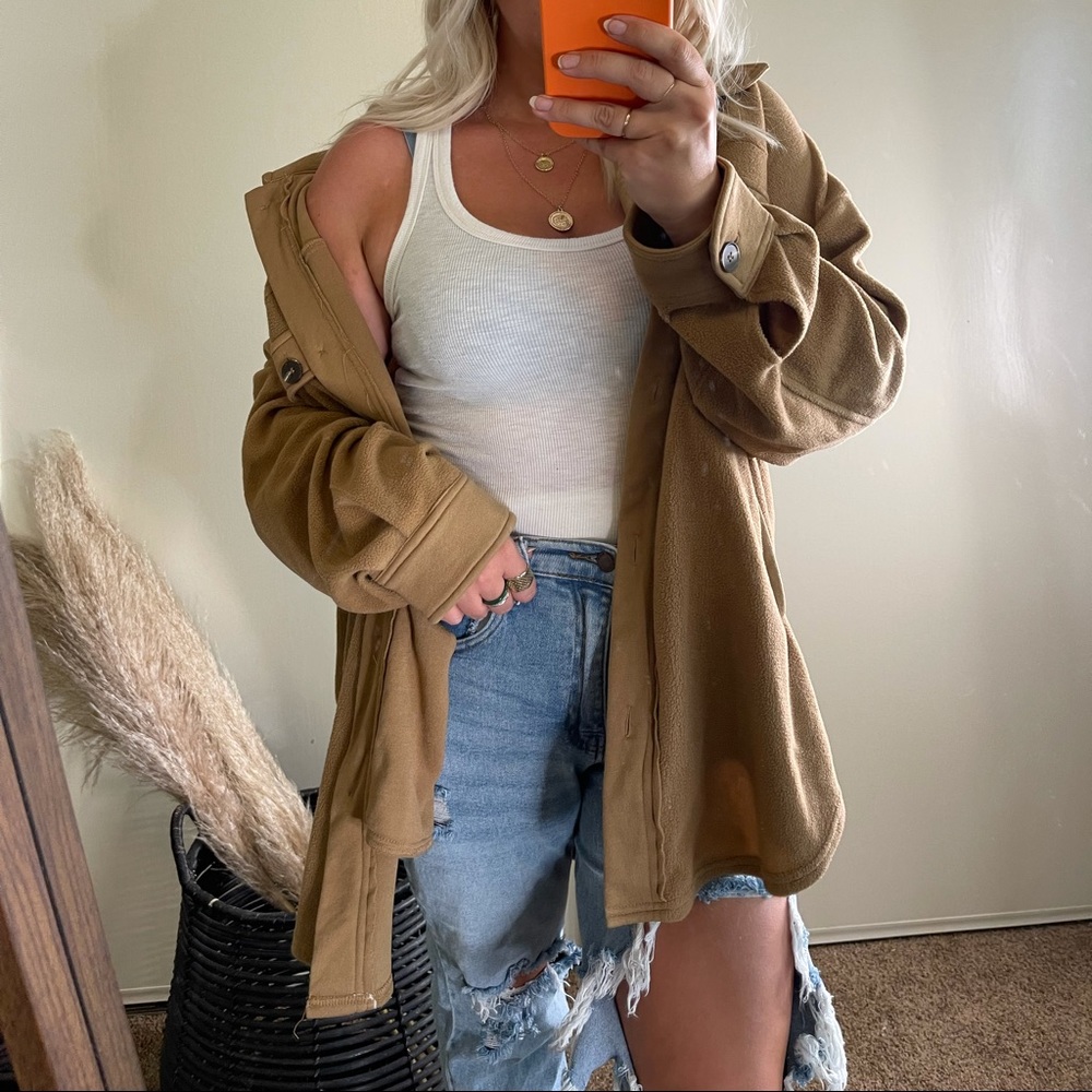 Camel oversized fleece jacket